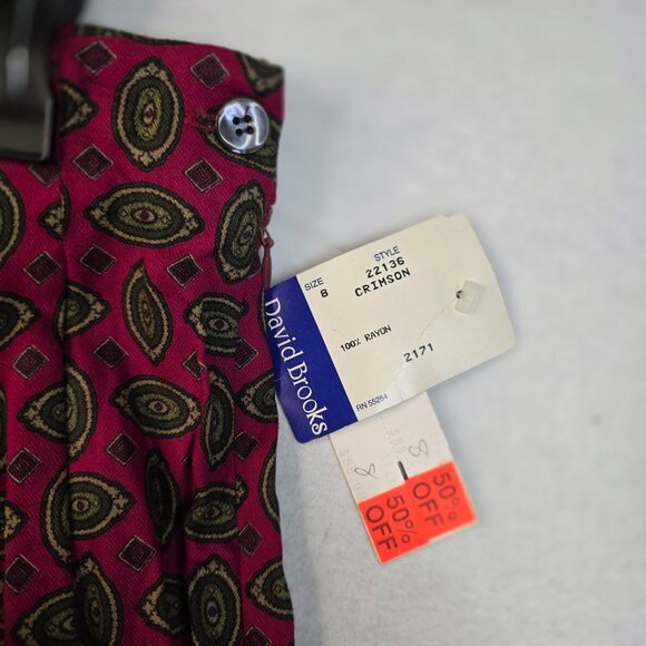 80s David Brooks Pleated Pants Abstract Size 8 Crimson USA Vintage Deadstock - Picture 4 of 7